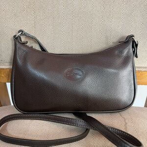 Longchamp Leather Shoulder Small Bag Purse Crossbody Brown